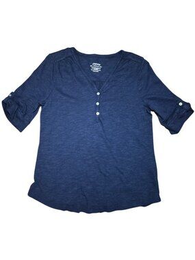Chico's Ultimate Tee Navy Blue Henley Top 3/4 Sleeve Size 0 Small